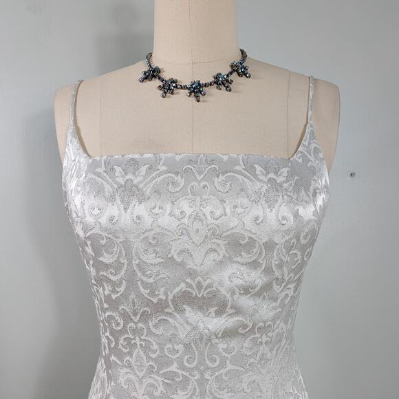 Vintage Prom Dress Maxi Gown 10 Silver White 90s Y2K Corset Fairy Princess Bride - Picture 4 of 11